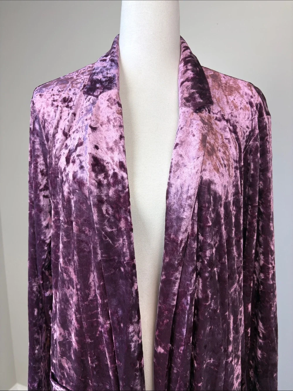 Pink Purple Crushed Velvet Duster Cardigan Jacket XL Romantic Long Line Artsy